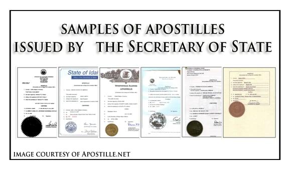 Sample Apostilles provided by apostille.net LLC apostille services