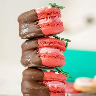 Chocolate Dipped French Macarons