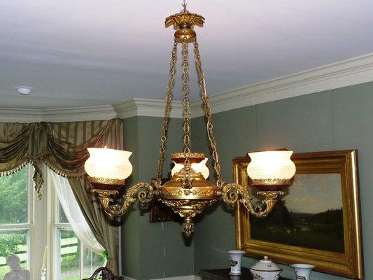 Extremely rare solar chandelier made in America circa 1825.