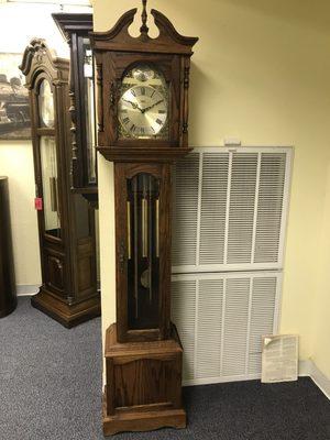 Emperor Grandfather Clock-beautiful solid oak cabinet, Westminster chimes. Completely rebuilt-1 year warranty with delivery & setup. $900