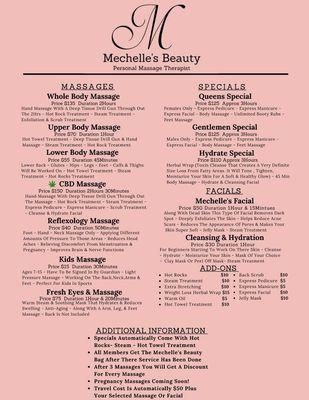 Mechelle's Beauty Services & Rates