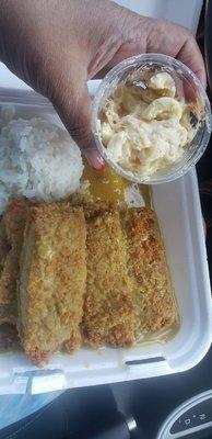 Mini chicken katsu curry with rice & mac salad