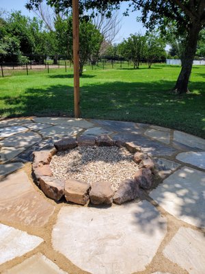 Flagstone with larger rocks to circle the river rock