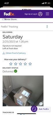 FedEx delivery report by my door