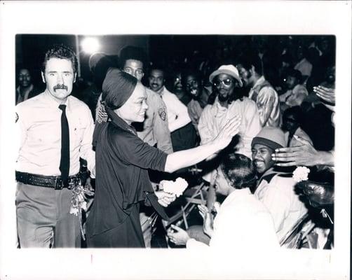 Eartha Kitt at San Quentin Prison for B&R in the '70's, where we still bring live music for special events and workshops.