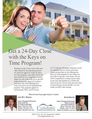 Want a speedy close? You can count on us for that with our new 24-day close program! Call today, 303-651-7800.