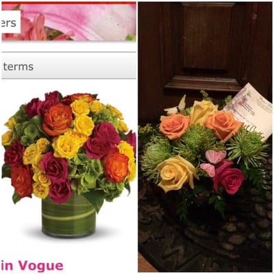 The bouquet I had delivered to my mom looked nothing like what they advertised. I can't believe I paid $85.00 dollars for that.