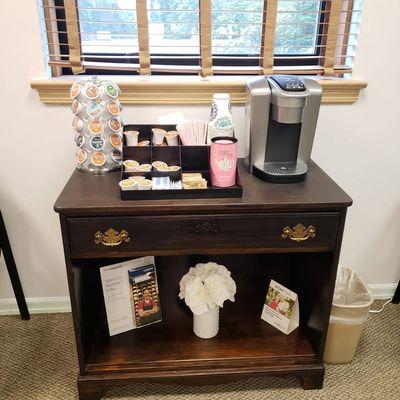 Beverage station includes coffee and tea. Your comfort is our priority at your dental office in Clifton NJ