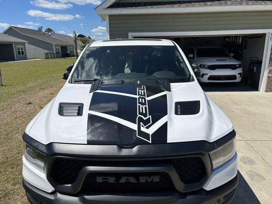 Vinyl applied by A1 Graphics on the hood of my truck.