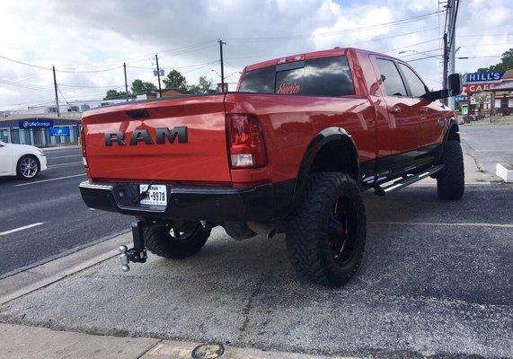 After the shop did the body work and added the new emblems. The original emblem in the center was indented into the Truck.