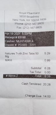 M6 sales receipt