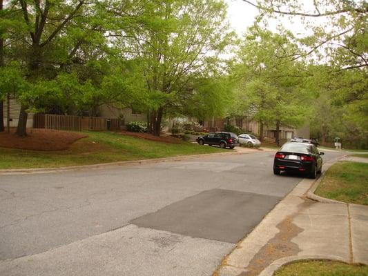 Looking down the street.