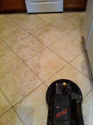 Cleaning tile in a kitchen