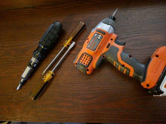 Power tools optional,  but helpful.  The ratchet does the job of hex driver.