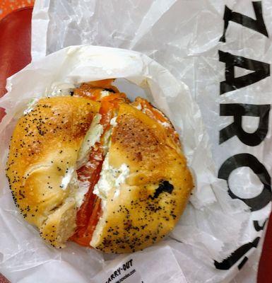 Bagel with cream cheese and lox and onions. No tomato as requested