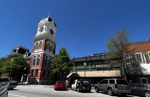 Clock tower and Mystic Grill