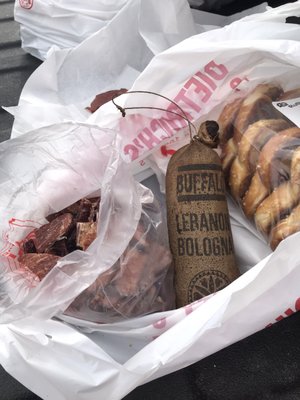 Beef jerky, Lebanon beef bologna, sour dough pretzels...all excellent.