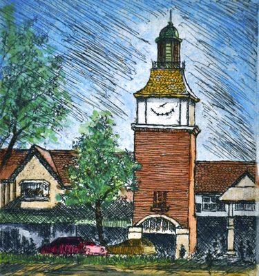 Market Square, Lake Forest, IL
 Etching by Skip Wiese