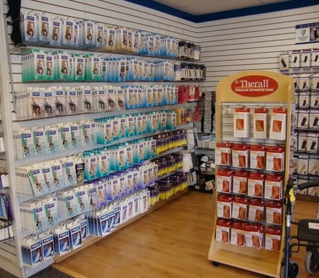 Our wall of compression stockings