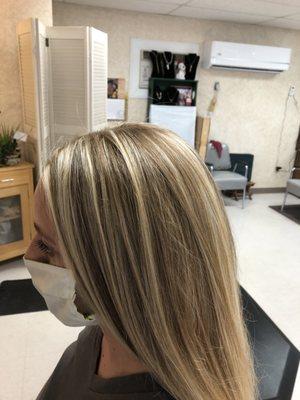 Highlights cap only on virgin hair , she wanted platinum but her hair wasn't pulling it .