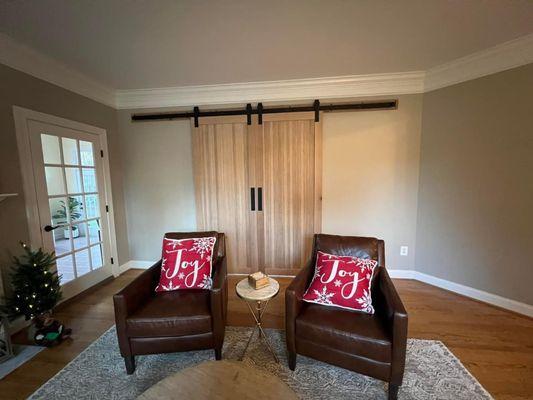 Custom White Oak bi-parting barn doors