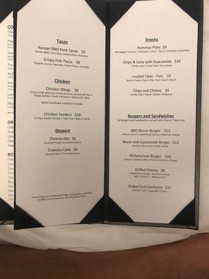 Food menu as of 11/29/2019