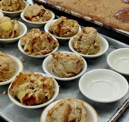 Plating up the bread pudding for Thursday Public Lunch.