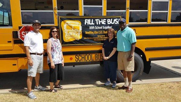 Our office is one of the cities official drop off locations for the "Fill the bus campaign" donations for children's school supply.