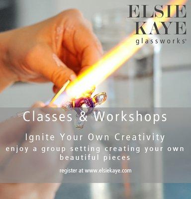 Classes in glass bead making, metal clay, painting, metalwork and more