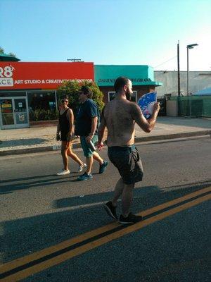 Dancing in the street: on usually busy Burbank Blvd.