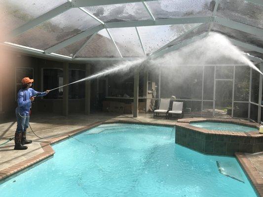 Pool screen pressure washing