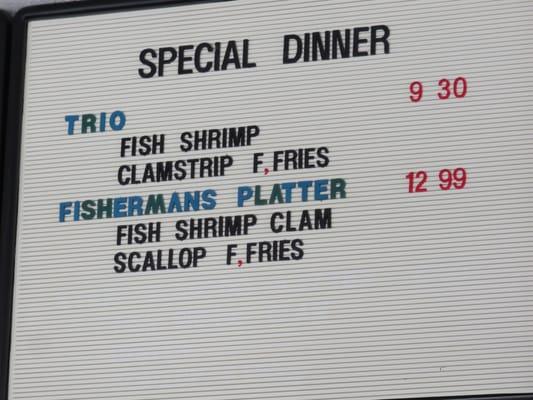 Star Fish Market Special Dinner menu 5/2016