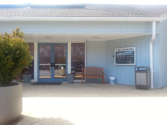 Outside entrance to Saint Thomas A Becket Catholic Church