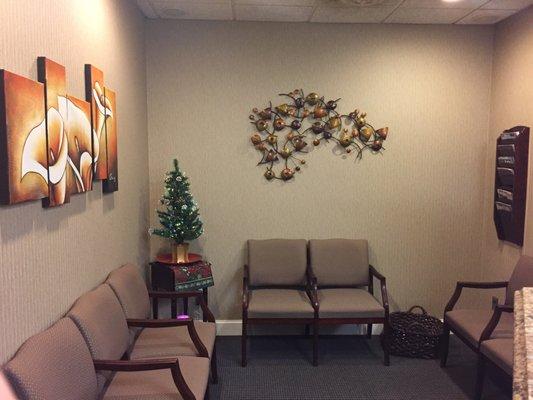 Nice clean waiting room, decorated for the holidays.