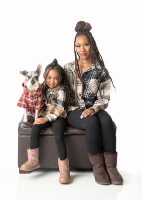 Mother and daughter with their dog