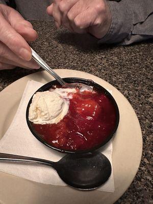 Strawberry cobbler included in the dinner special of Country Fried Steak