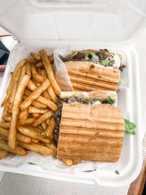 Steak and cheese with fries