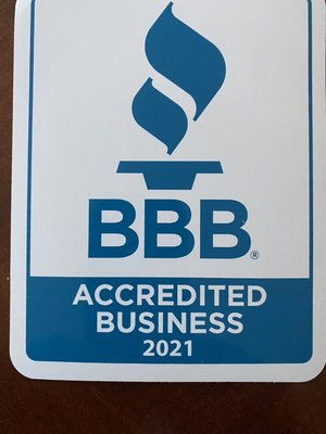 Accredited By The Better Business Bureau 2021 for exemplary customer service.