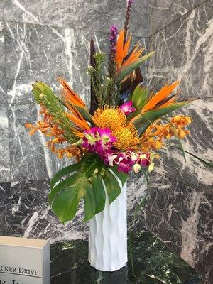 Elegant weekly cut flowers for your lobby or office.