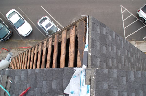 Cedar Shake to Comp Re-Roof - Section where roofing material has been removed