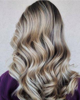 Breathtaking blonde balayage by stylist Bailey. Savvy is the best salon in Cornelius for women's, men's, and kids' haircuts.