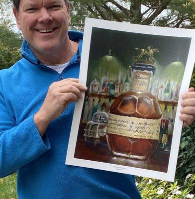 Max Savaiko Artist - Holding a Limited Edition Bourbon Print of Blanton's Bourbon