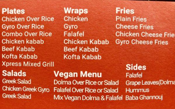 Xpress Halal Food Tracks Menu