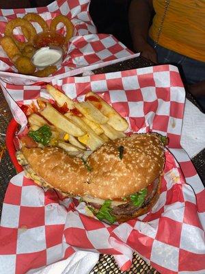 Bacon burger with fries