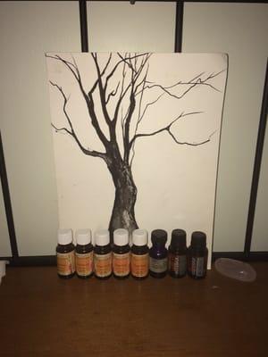 Art from a local artist and some of our many essential oils that can be used during the session!