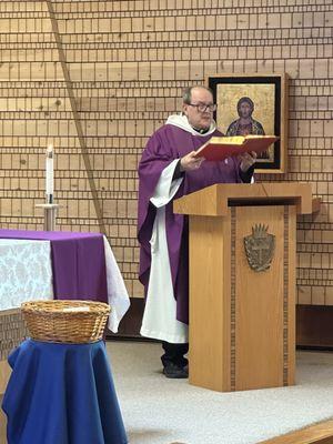 Father presenting the Gospel.