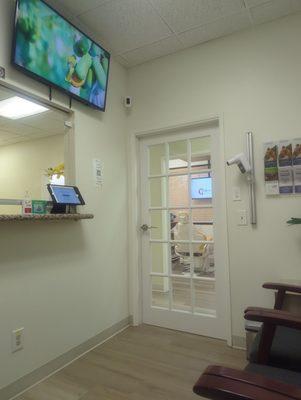 Front check-in area, calm music + birds. You can kind of see the room in the back where they would check your teeth