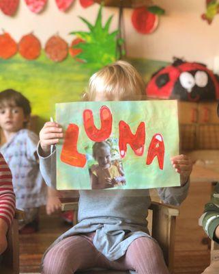 The children painted these food place mats. The mats visually expose them to the alphabet and they learn how to keep their space clean.