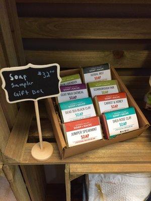 Loved these soap sampler gift boxes.