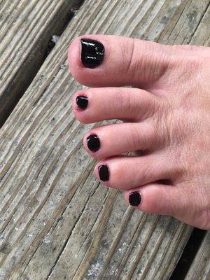 Bad polish, dead skin, misshaped toenails. After paying for a high dollar pedicure. And no relaxation due to tech rushing the service.